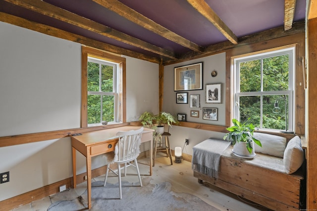 58 Middle Haddam Rd, East Hampton, CT 06456 - home office featuring beam ceiling, healthy amount of natural light, and wood finished floors