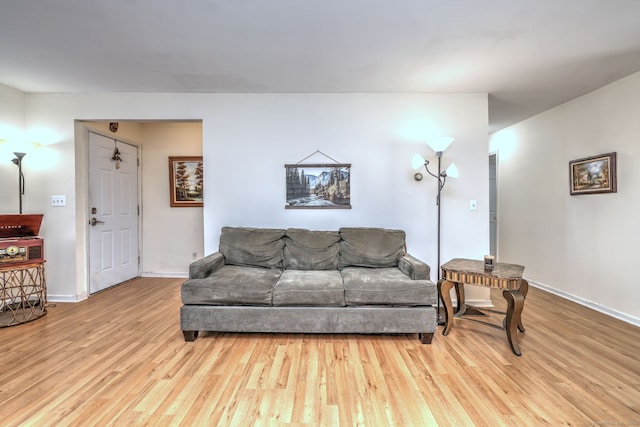 living room with baseboards and wood finished floors