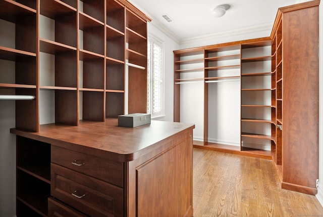 spacious closet featuring light wood-style flooring