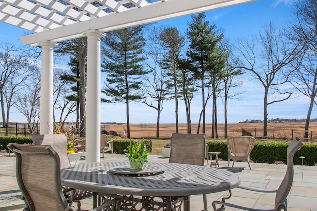 view of patio featuring a pergola and fence