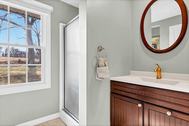 106 Chesterfield Rd, East Lyme, CT 06333 - bathroom with a stall shower, baseboards, and vanity