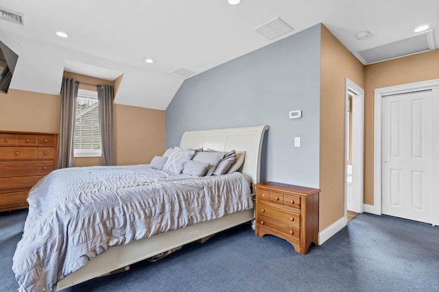 106 Chesterfield Rd, East Lyme, CT 06333 - carpeted bedroom with recessed lighting, baseboards, vaulted ceiling, and a closet