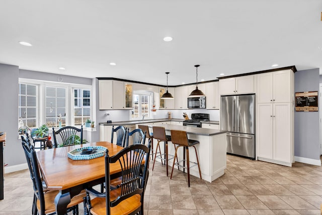 106 Chesterfield Rd, East Lyme, CT 06333 - dining space with recessed lighting, baseboards, and light tile patterned flooring