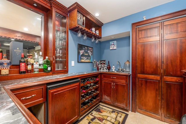 13 Sunset Ln, New Milford, CT 06776 - indoor dry bar with light tile patterned flooring and recessed lighting