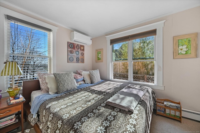 14 Overlook Pl, Stamford, CT 06907 - bedroom featuring a wall mounted air conditioner, a baseboard radiator, and carpet floors