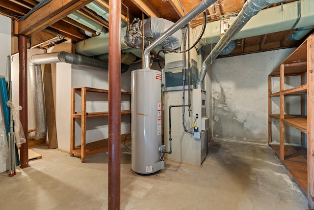 utility room with heating unit and water heater