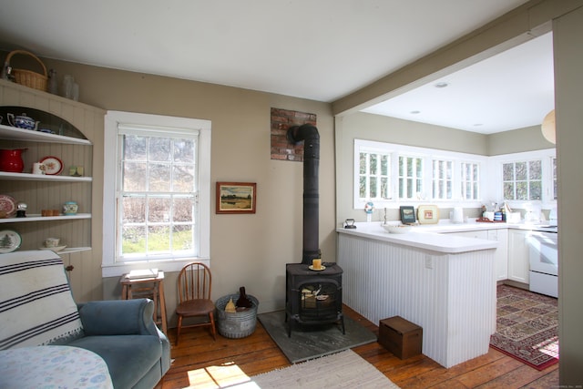 11 Hodge Rd, Roxbury, CT 06783 - living area featuring hardwood / wood-style floors, a wood stove, and plenty of natural light
