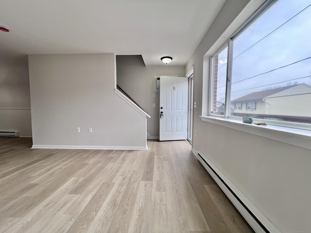 200 Yale St Unit 15B, Waterbury, CT 06704 - foyer featuring light wood finished floors, baseboards, baseboard heating, and a baseboard radiator