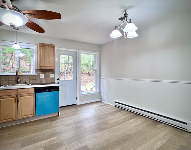 200 Yale St Unit 15B, Waterbury, CT 06704 - kitchen with a wainscoted wall, light wood finished floors, a sink, dishwasher, and baseboard heating