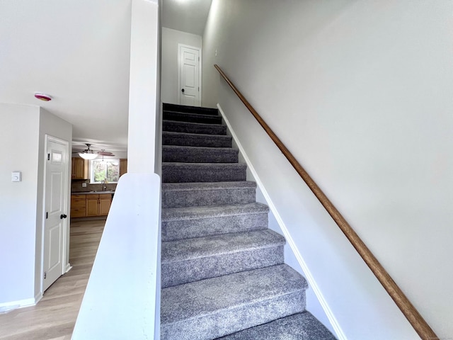 200 Yale St Unit 15B, Waterbury, CT 06704 - stairway with a ceiling fan, baseboards, and wood finished floors