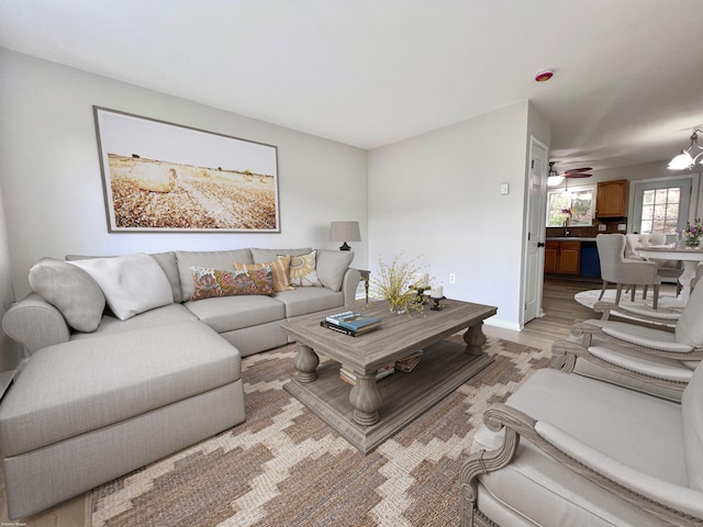200 Yale St Unit 15B, Waterbury, CT 06704 - living room featuring light wood finished floors and ceiling fan