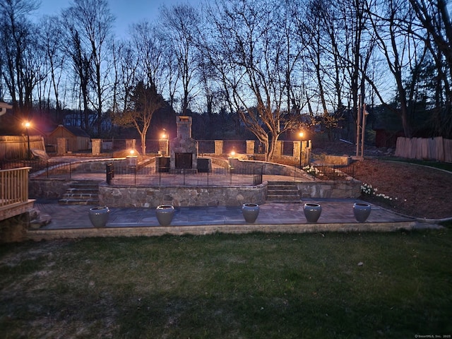 25 Jefferson Dr, New Milford, CT 06776 - view of yard with fence, a patio area, and a fireplace