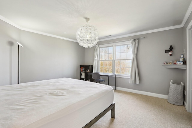 250 Valley Stream Ln, Southbury, CT 06488 - carpeted bedroom featuring crown molding, a chandelier, and baseboards
