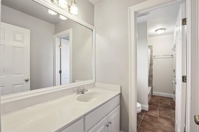 250 Valley Stream Ln, Southbury, CT 06488 - bathroom featuring toilet, vanity, tile patterned flooring, and bathtub / shower combination