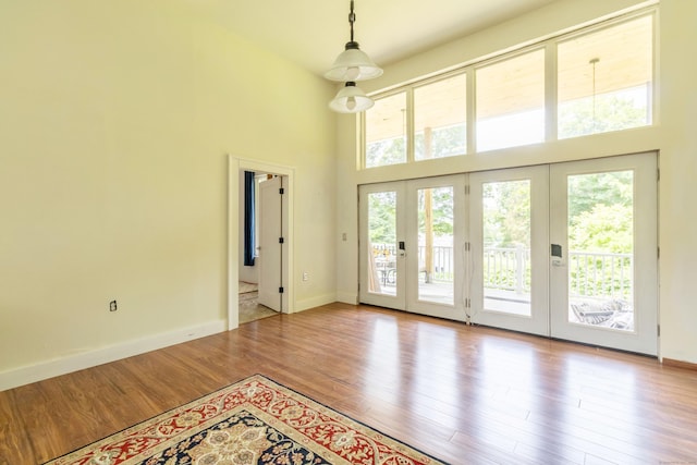 8 Tom Rd, East Haddam, CT 06423 - spare room featuring french doors, a high ceiling, and wood finished floors