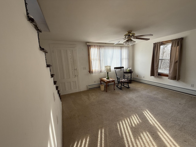 226 Greenwoods Rd W, Norfolk, CT 06058 - unfurnished room with ceiling fan, plenty of natural light, carpet floors, and a baseboard radiator