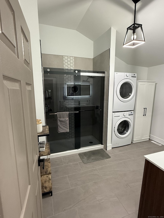 8 Hubbard Rd, North Branford, CT 06471 - laundry area with stacked washer / dryer