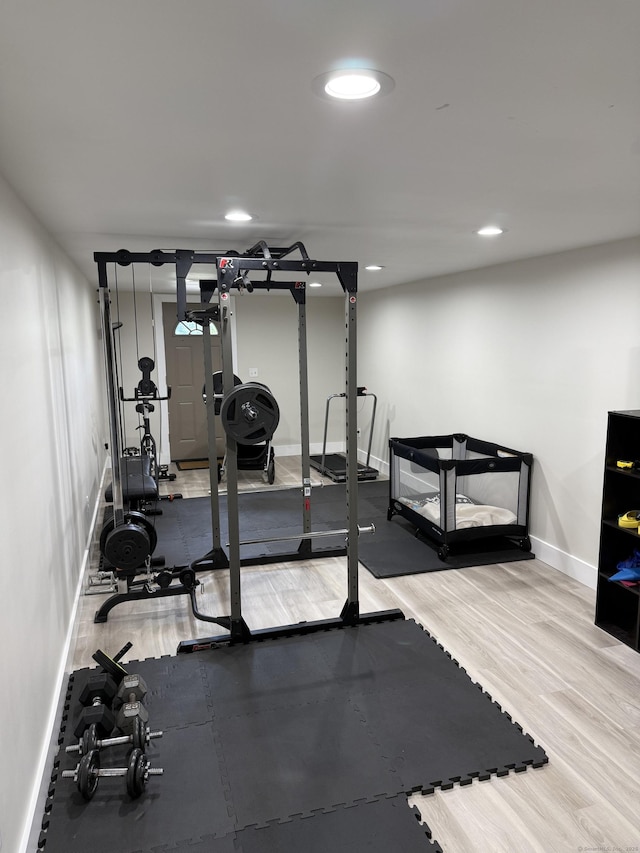 8 Hubbard Rd, North Branford, CT 06471 - workout room with baseboards, wood finished floors, and recessed lighting