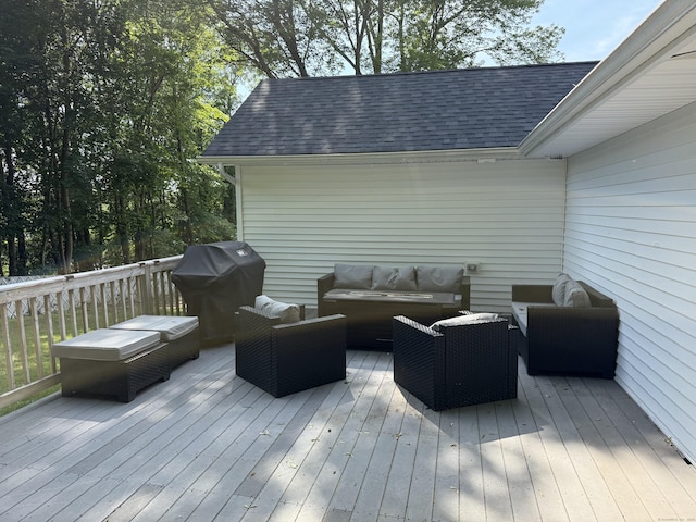 8 Hubbard Rd, North Branford, CT 06471 - wooden deck with an outdoor hangout area and grilling area
