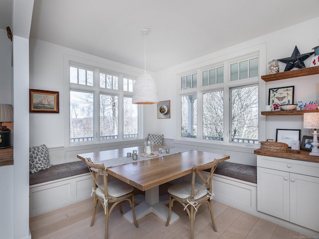 dining room with a healthy amount of sunlight, light wood-style floors, and breakfast area