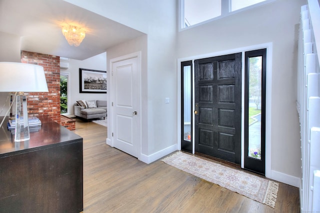 foyer with baseboards, wood finished floors, and a healthy amount of sunlight