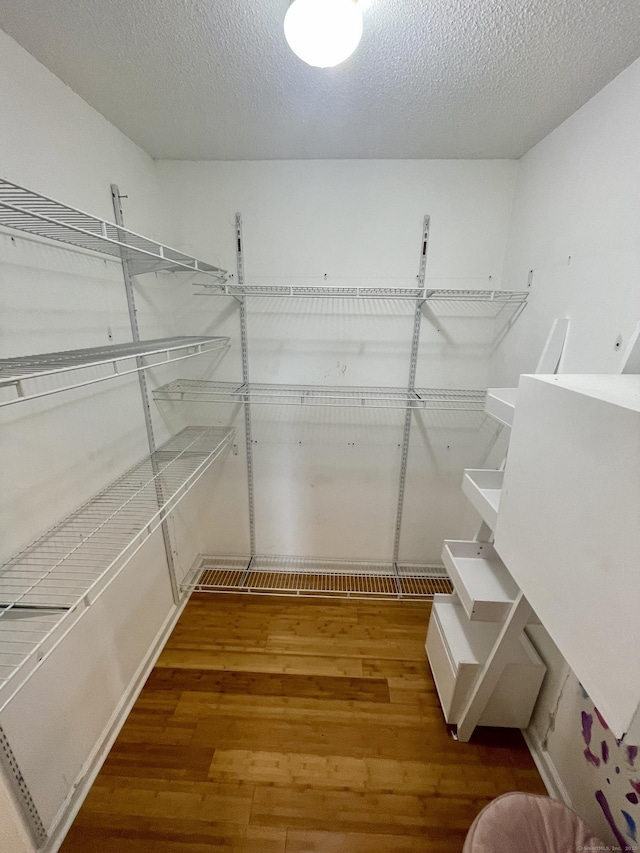 walk in closet with wood finished floors