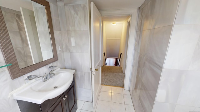 85 Hillcrest Ter, Meriden, CT 06450 - bathroom featuring tile walls, vanity, and tile patterned flooring
