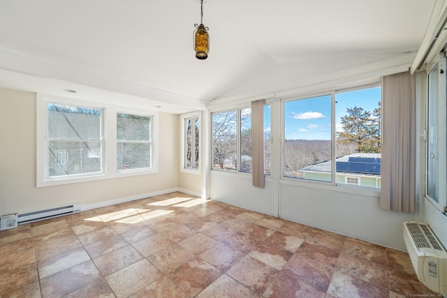 unfurnished sunroom featuring baseboard heating