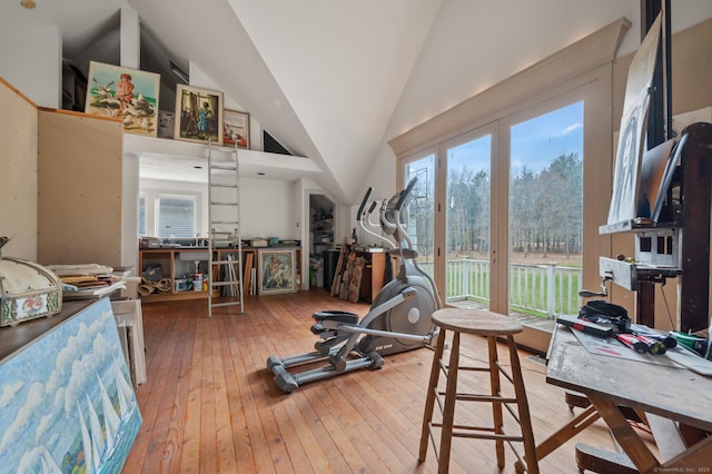 277 Milton Rd, Warren, CT 06756 - exercise area with hardwood / wood-style flooring, vaulted ceiling, and healthy amount of natural light