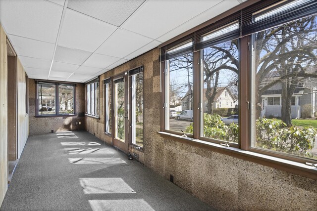 1228 Wells Pl, Stratford, CT 06615 - unfurnished sunroom with healthy amount of natural light, a paneled ceiling, and carpet floors
