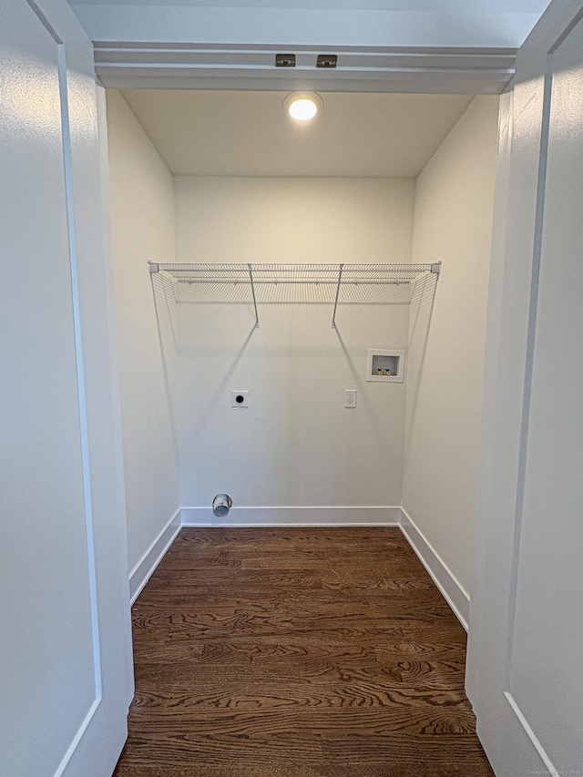 88 Walnut Trl, Danbury, CT 06810 - laundry area with washer hookup, electric dryer hookup, dark wood-style flooring, and baseboards