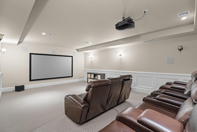 360 New London Tpke, Stonington, CT 06378 - carpeted home theater room featuring a wainscoted wall and recessed lighting