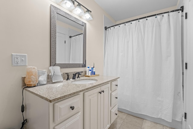 360 New London Tpke, Stonington, CT 06378 - bathroom with vanity, tile patterned flooring, and a shower with shower curtain