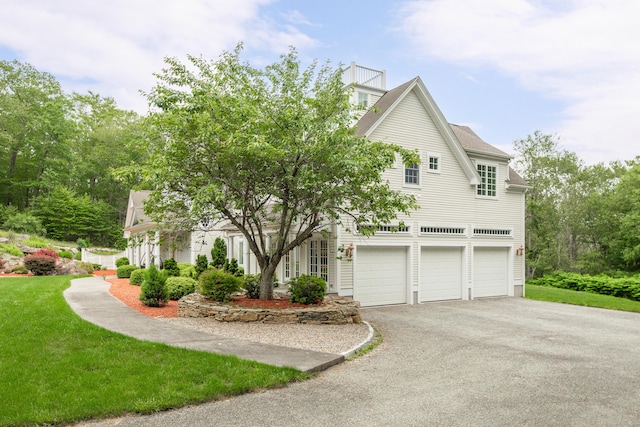 360 New London Tpke, Stonington, CT 06378 - view of property exterior with an attached garage, driveway, a lawn, and roof with shingles