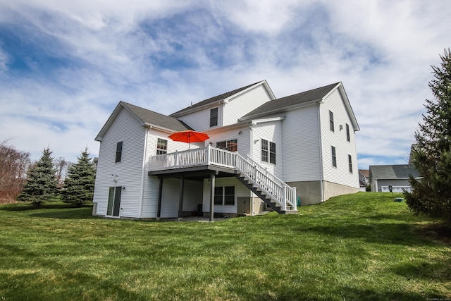 36 Barbers Way Unit 36, Hebron, CT 06248 - rear view of property featuring stairway, a wooden deck, and a lawn