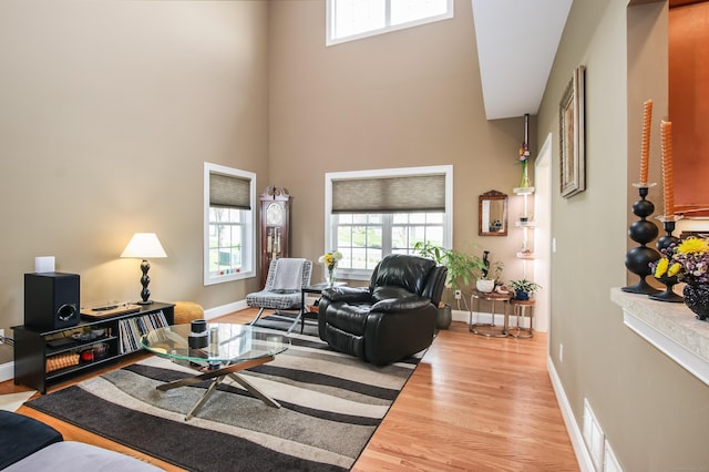 36 Barbers Way Unit 36, Hebron, CT 06248 - living area with a high ceiling, wood finished floors, and baseboards