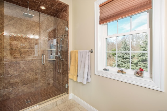 36 Barbers Way Unit 36, Hebron, CT 06248 - bathroom with a stall shower, tile patterned flooring, and baseboards