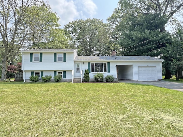 6 Perron Rd, Plainville, CT 06062 - tri-level home featuring driveway, a front yard, a chimney, a carport, and entry steps