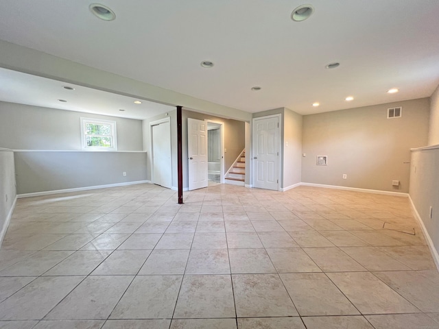 6 Perron Rd, Plainville, CT 06062 - spare room featuring stairway, light tile patterned floors, and recessed lighting