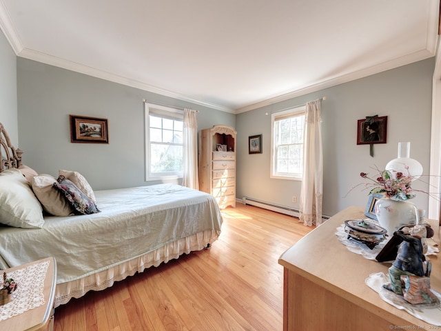 20 Copper Hill Dr Unit 20, Guilford, CT 06437 - bedroom featuring multiple windows, baseboard heating, light wood-style flooring, and ornamental molding