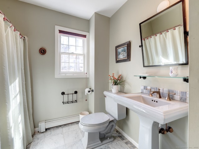 20 Copper Hill Dr Unit 20, Guilford, CT 06437 - full bathroom featuring baseboards, marble finish floor, toilet, and baseboard heating