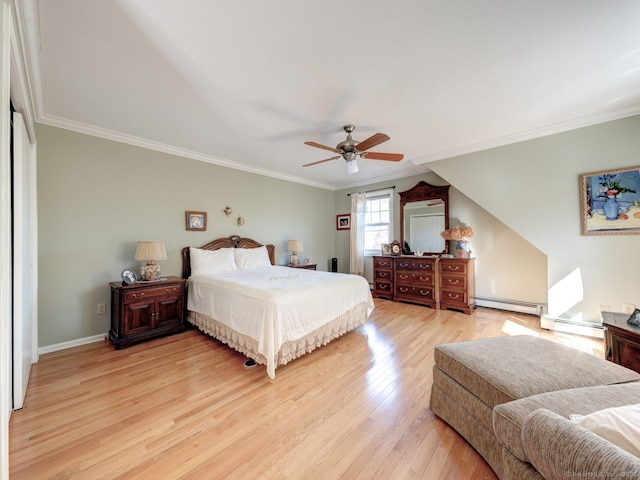 20 Copper Hill Dr Unit 20, Guilford, CT 06437 - bedroom with baseboards, crown molding, light wood-style flooring, and a baseboard heating unit