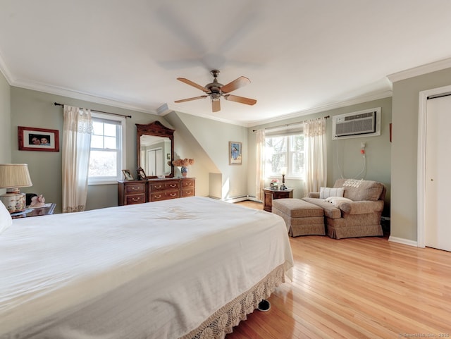 20 Copper Hill Dr Unit 20, Guilford, CT 06437 - bedroom with a ceiling fan, light wood-style flooring, ornamental molding, and multiple windows