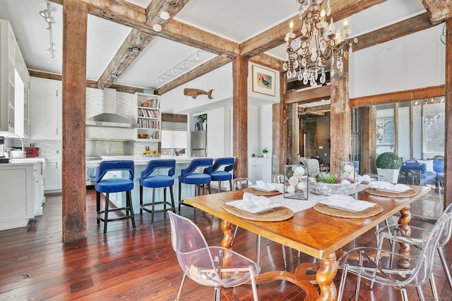 5 Deerfield Rd, Wilton, CT 06897 - dining area with beamed ceiling, dark wood-type flooring, and a chandelier