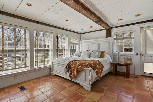 5 Deerfield Rd, Wilton, CT 06897 - tiled bedroom with beam ceiling