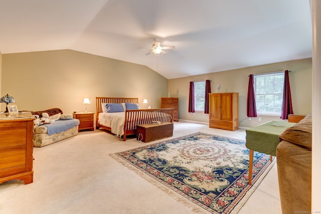 2 Whispering Pines Ln, Goshen, CT 06756 - bedroom with a ceiling fan, vaulted ceiling, and light carpet