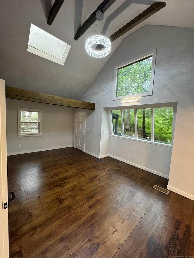 3 Topping Ln, Norwalk, CT 06854 - bonus room featuring a skylight, high vaulted ceiling, beam ceiling, hardwood / wood-style floors, and baseboards