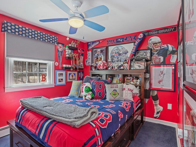 bedroom with baseboards and ceiling fan