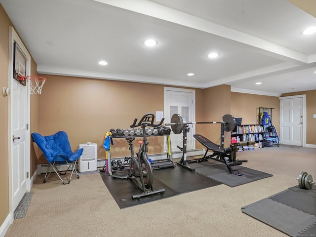 workout room with baseboards and recessed lighting