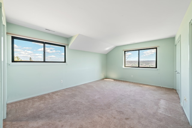 additional living space with vaulted ceiling and carpet flooring